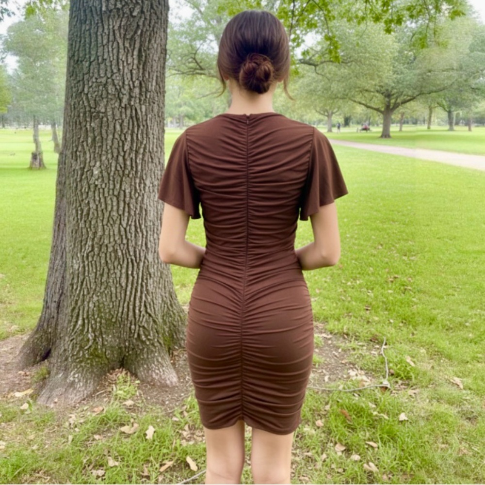 NWOT Venus Ruched Mock Neck Bodycon Dress - Picture 3 of 10